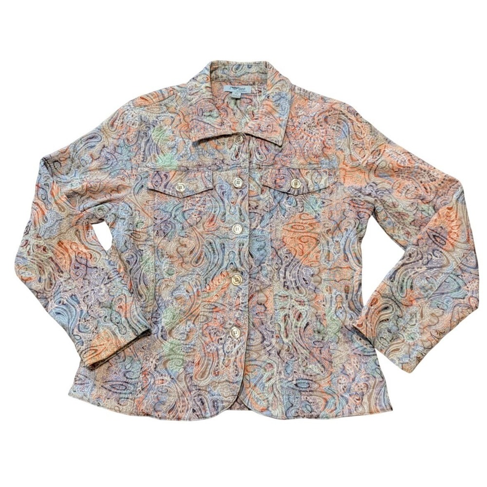 Tapestry Textured Button Up Jacket Sz Petite M Paisley Embroidered Fairy Grunge